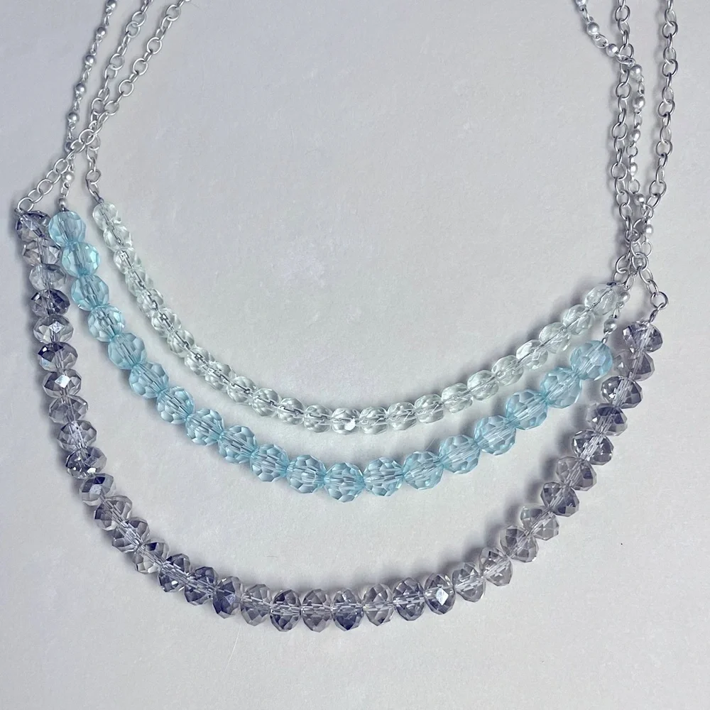 LOFT Ann Taylor Three-Strand Crystal Necklace, Silver Tone - Picture 2 of 4